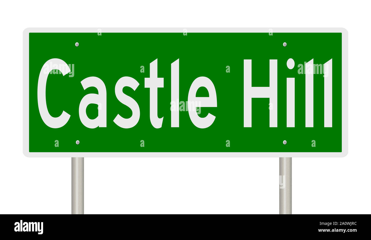 Rendering of a green road sign for Castle Hill Newfoundland Stock Photo