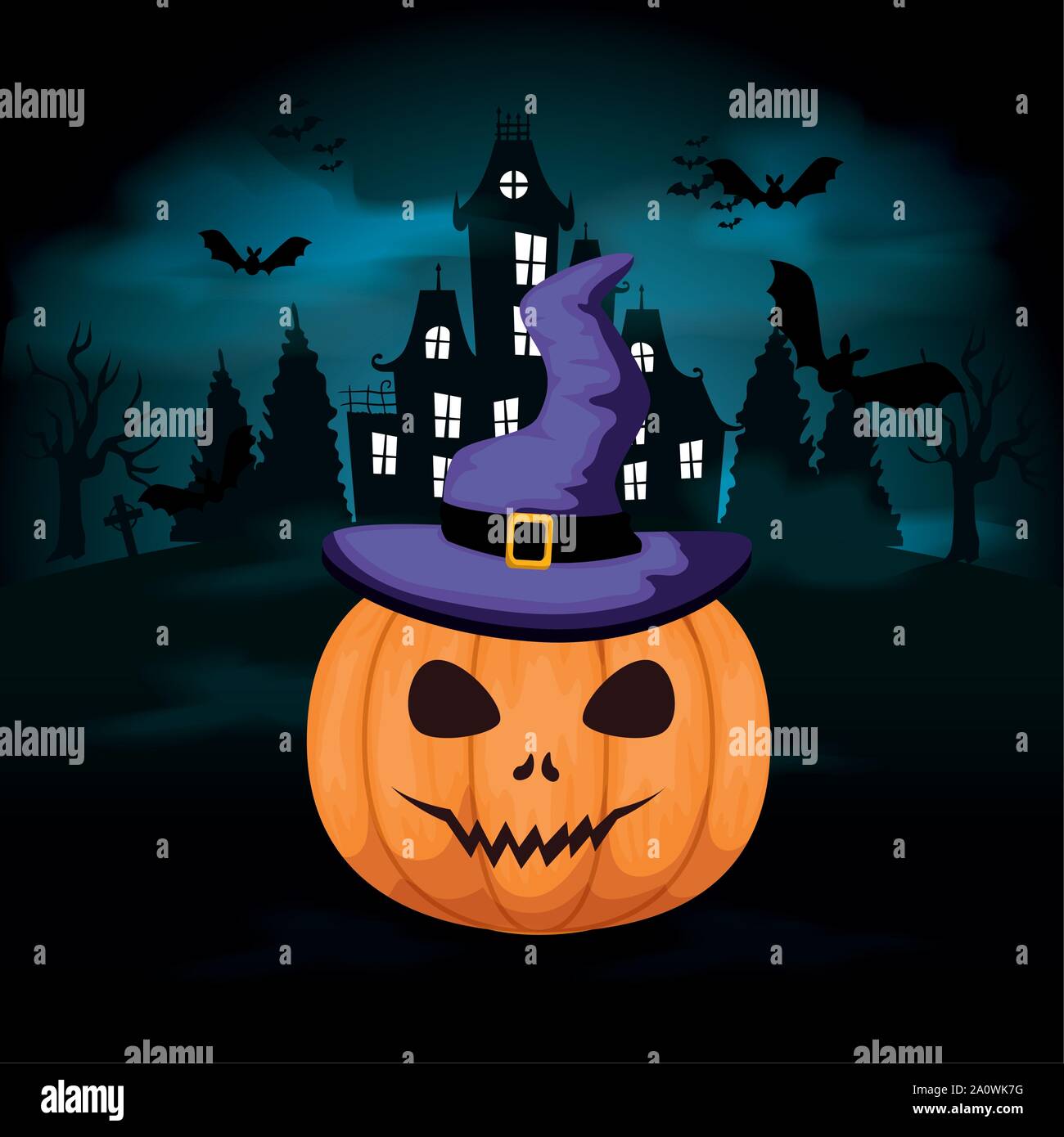 halloween pumpkin with castle in dark night Stock Vector Image & Art ...