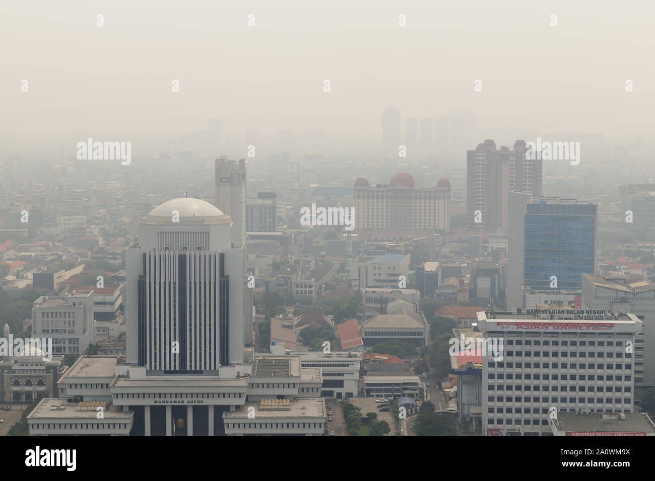 Jakarta / Indonesia - June 10 2018: Toxic smog covers Jakarta Indonesia 2018 Stock Photo
