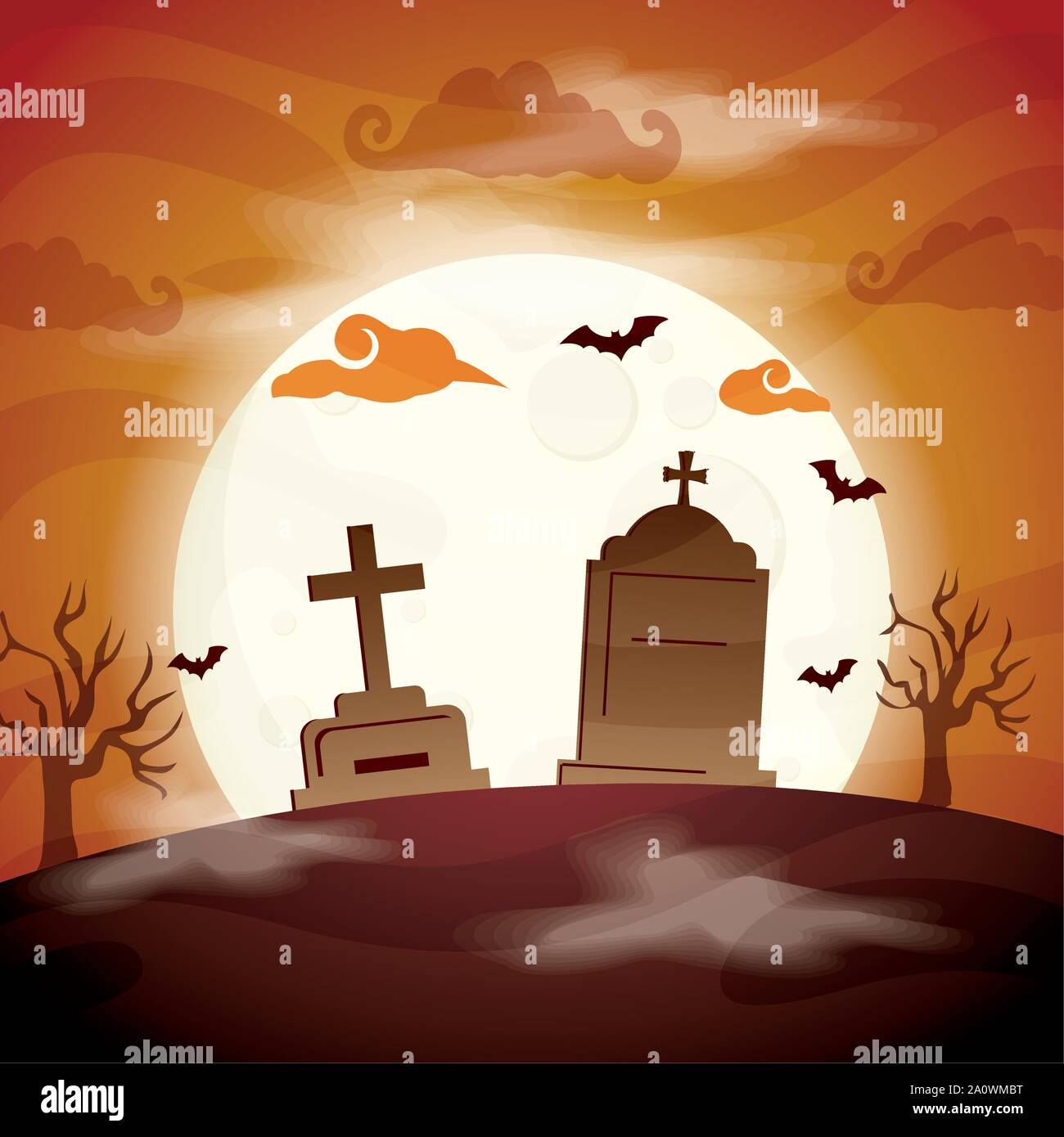 tombs of cemetery in scene halloween Stock Vector Image & Art - Alamy