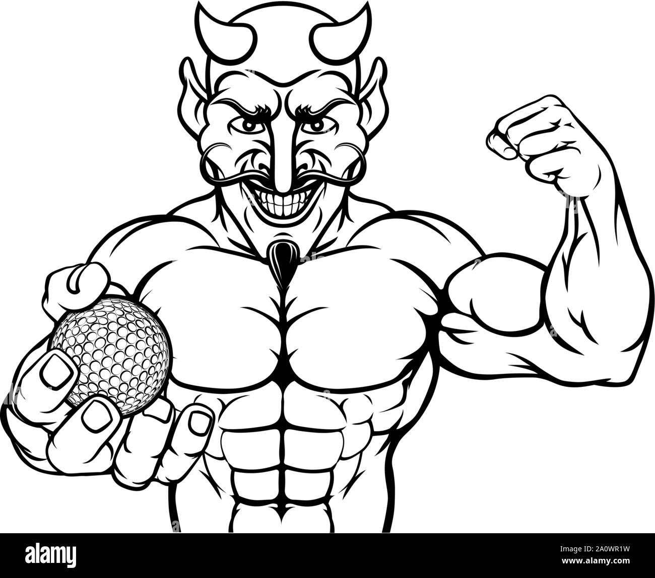 Devil Golf Sports Mascot Holding Ball Stock Vector