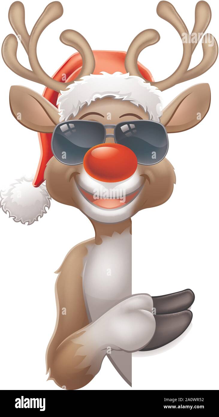 Christmas Santa Hat Reindeer Sunglasses Sign Stock Vector