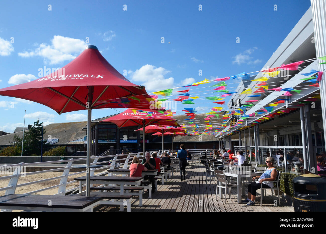 The Boardwalk Cafe Bar on Felixstowe Pier, Felixstowe Seafront, Suffolk, UK. This new pier was completed  / opened in August 2017 Stock Photo