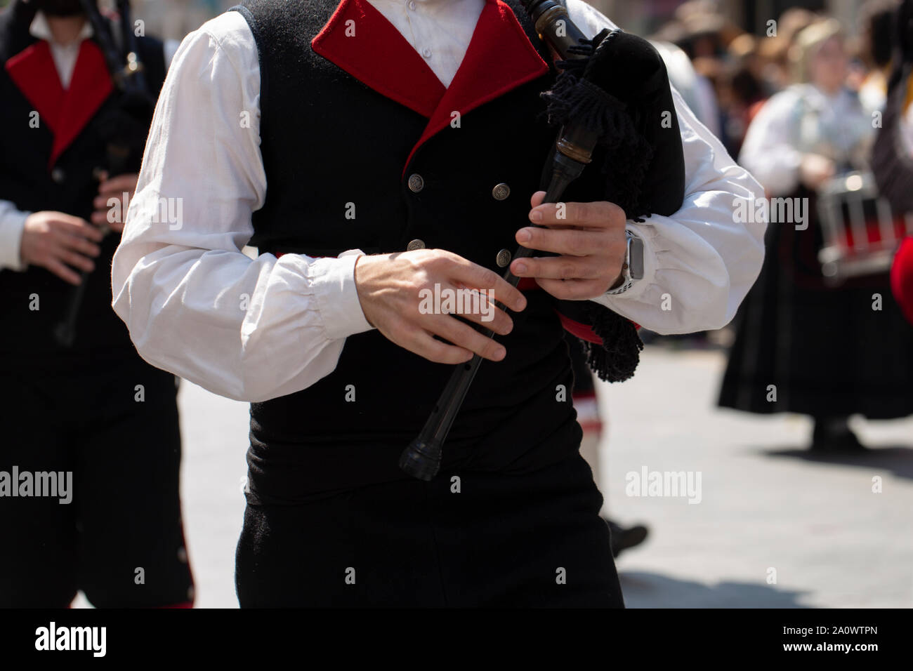 Man playing a bagpipes Stock Photo