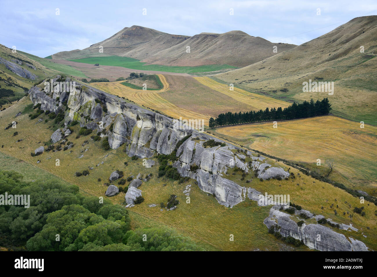 A landscape in New Zealand with the limestone rock formation near the ...