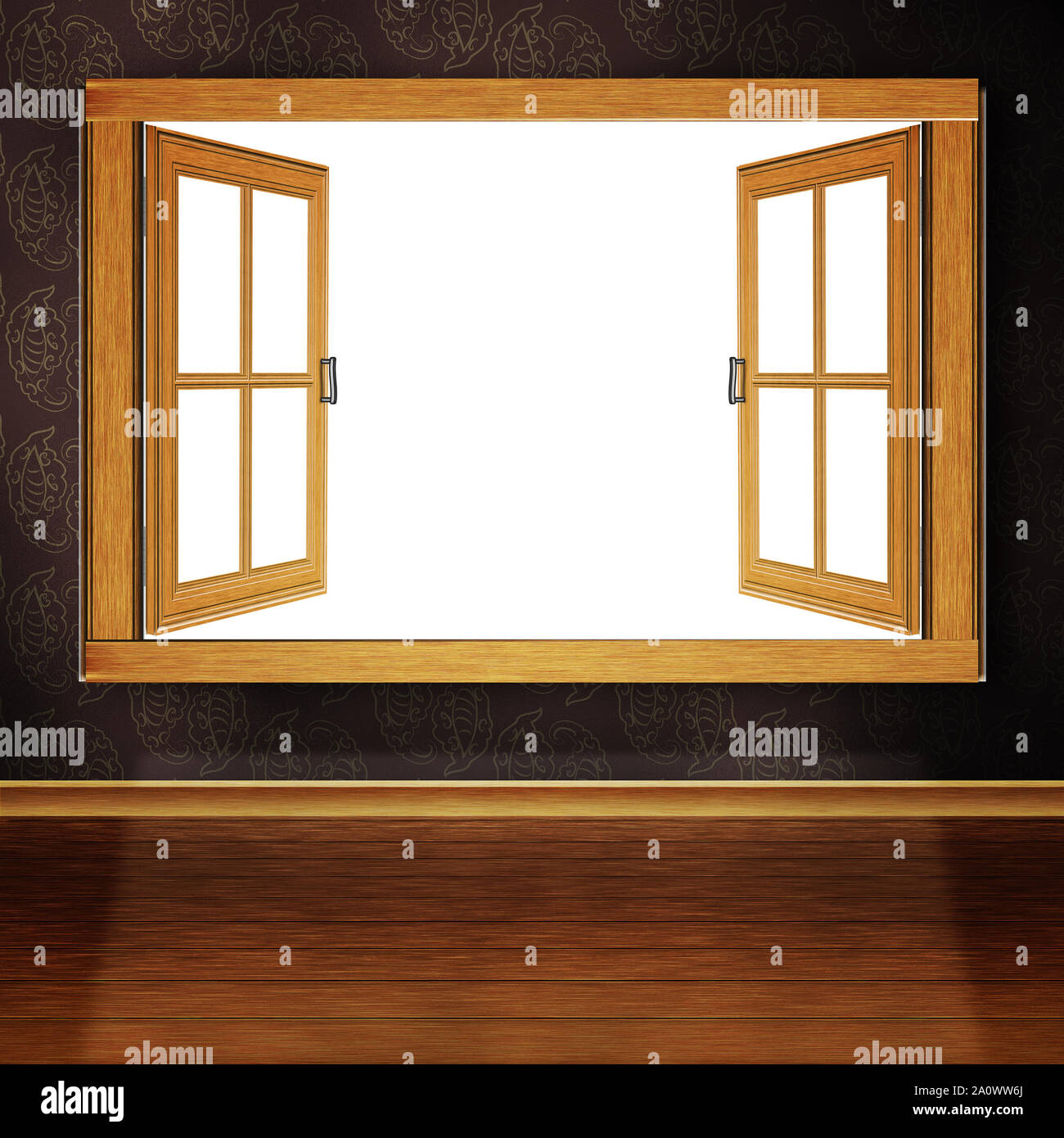 Grunge room interior and wooden window illustration Stock Photo - Alamy