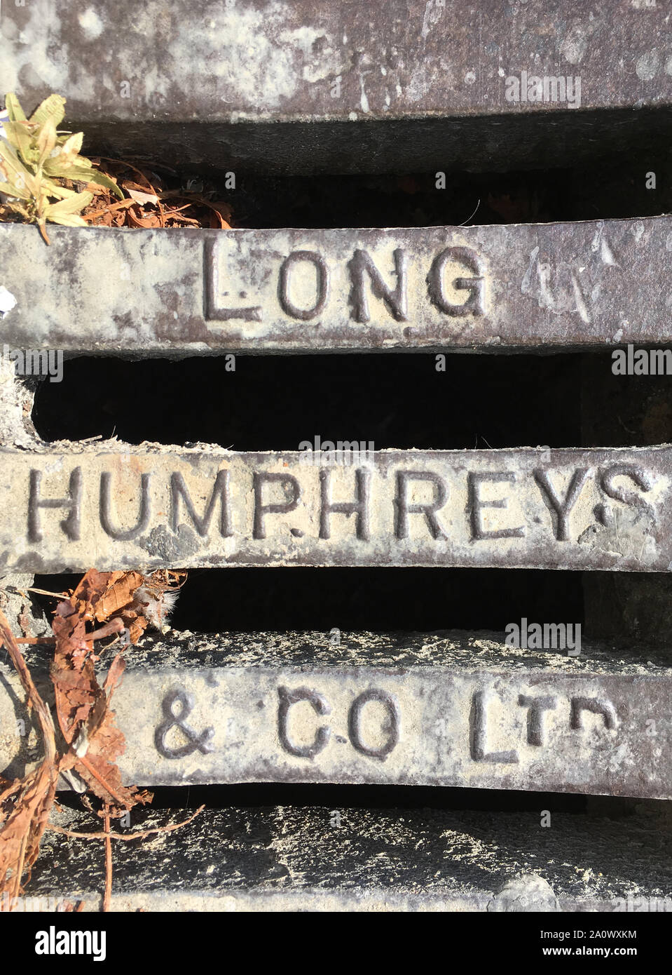 Long John Humphreys drain cover. Could illustrate long service by John Humphrys on the BBC despite the spelling of the name slightly differently. UK (stokm) Stock Photo