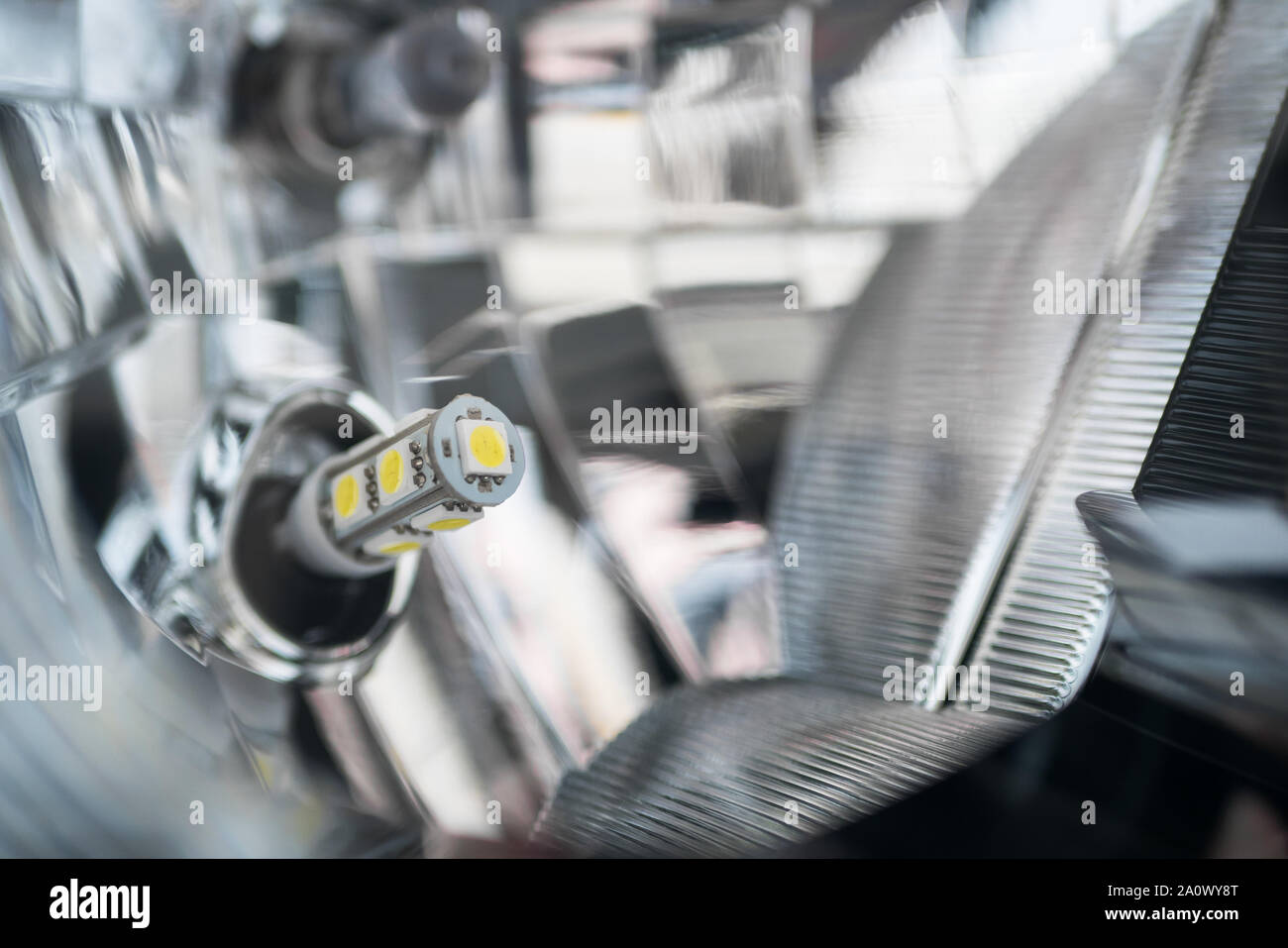 Close-up view of the LED Light Car Headlight. Stock Photo