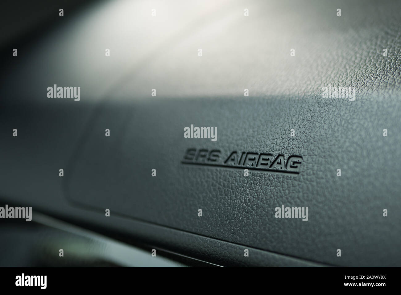 Closeup view of the safety SRS airbag sign on the car dashboard Stock
