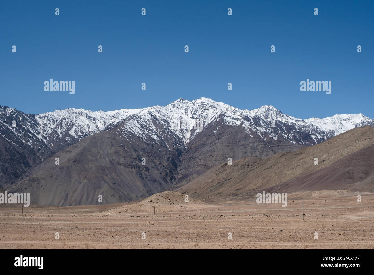 The snow mountain range around Leh city located in northern India state of Jammu and Kashmir, India. Stock Photo