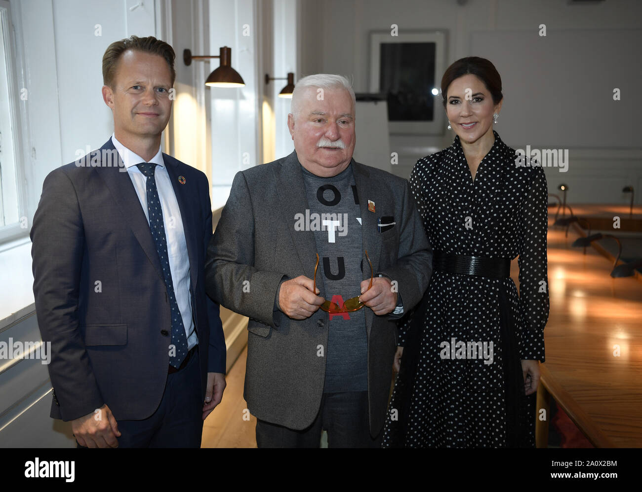 KÃ¸Benhavn, Danmark. 6th Sep, 2019. Lech Walesa, former President in Poland and founder og the free Polish union SolidarnoÅ›Ä‡ is meeting with Jeppe Kofoed, present Minister of Foreign Affaires in Denmark and H.R.H. Crown Princess Mary at the University of Copenhagen after Lech Walesas has delivered his speech.Foto: Lars Moeller Credit: Lars Moeller/ZUMA Wire/Alamy Live News Stock Photo