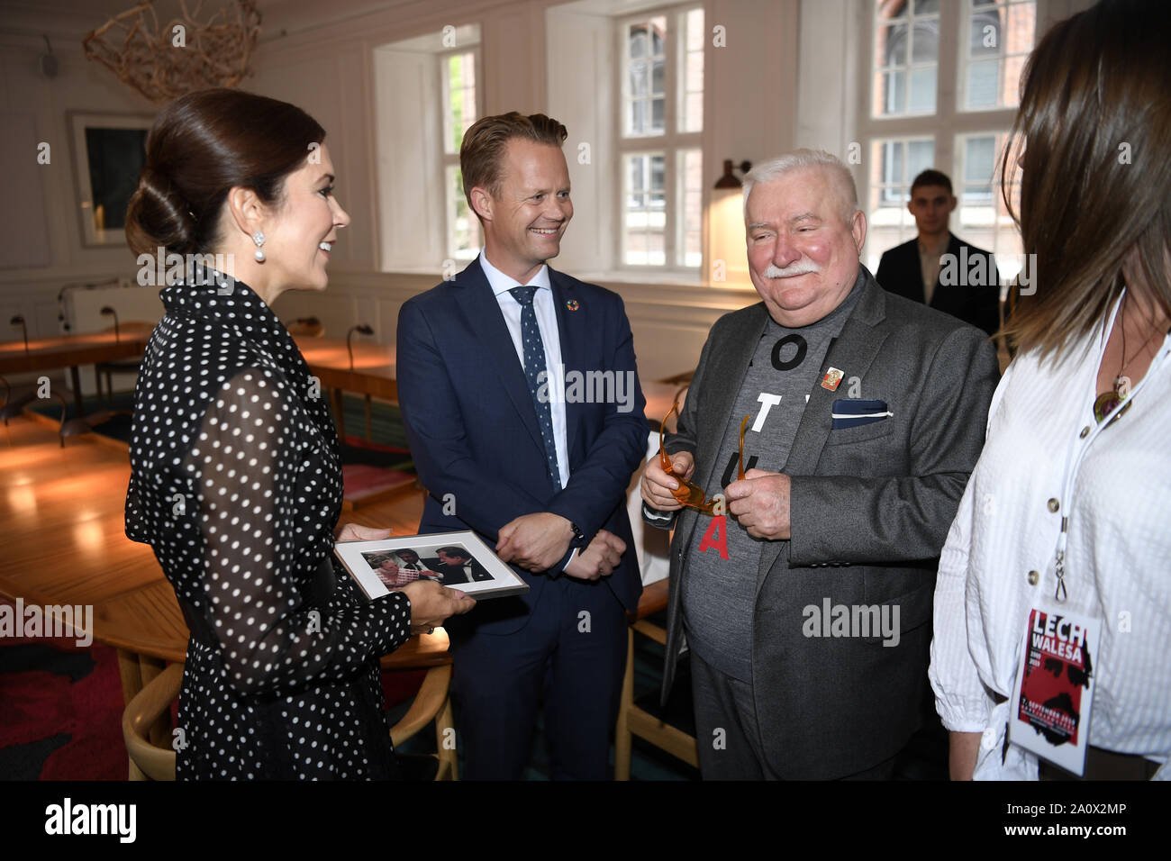 KÃ¸Benhavn, Danmark. 6th Sep, 2019. Lech Walesa, former President in Poland and founder og the free Polish union SolidarnoÅ›Ä‡ is meeting with Jeppe Kofoed, present Minister of Foreign Affaires in Denmark and H.R.H. Crown Princess Mary at the University of Copenhagen after Lech Walesas has delivered his speech.Foto: Lars Moeller Credit: Lars Moeller/ZUMA Wire/Alamy Live News Stock Photo