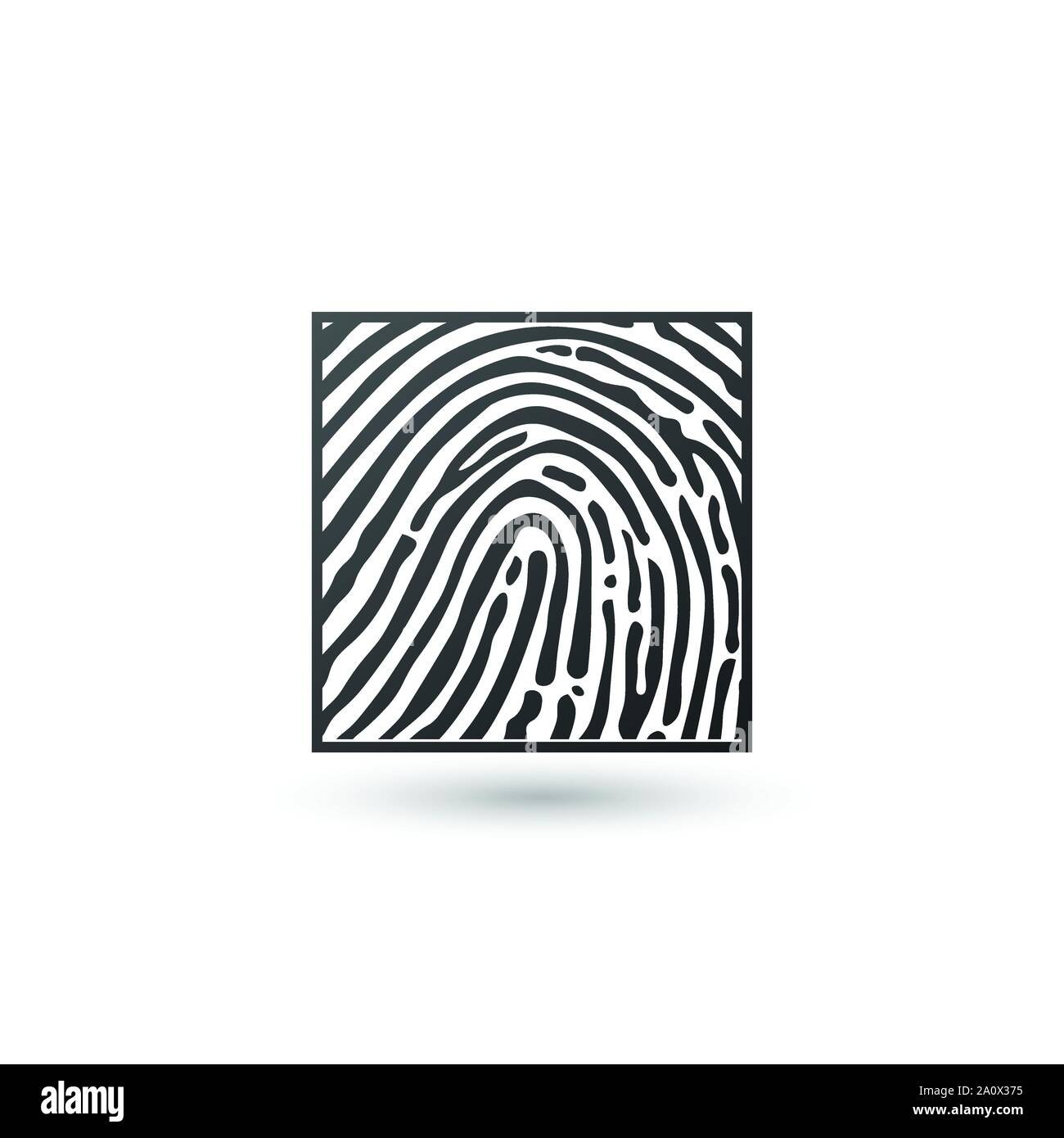 touch Identification fingerprintin the square, id app with shadow. Stock Vector illustration isolated on white background. Stock Vector