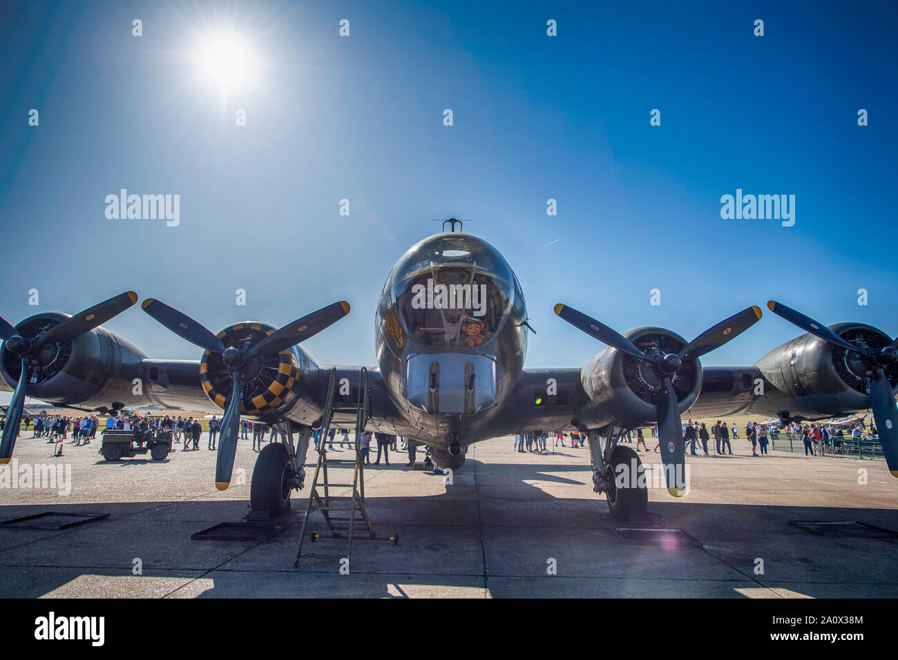 WW2 Boeing B-17 Flying Fortress ‘Sally B’ nose view in sunlight at IWM ...