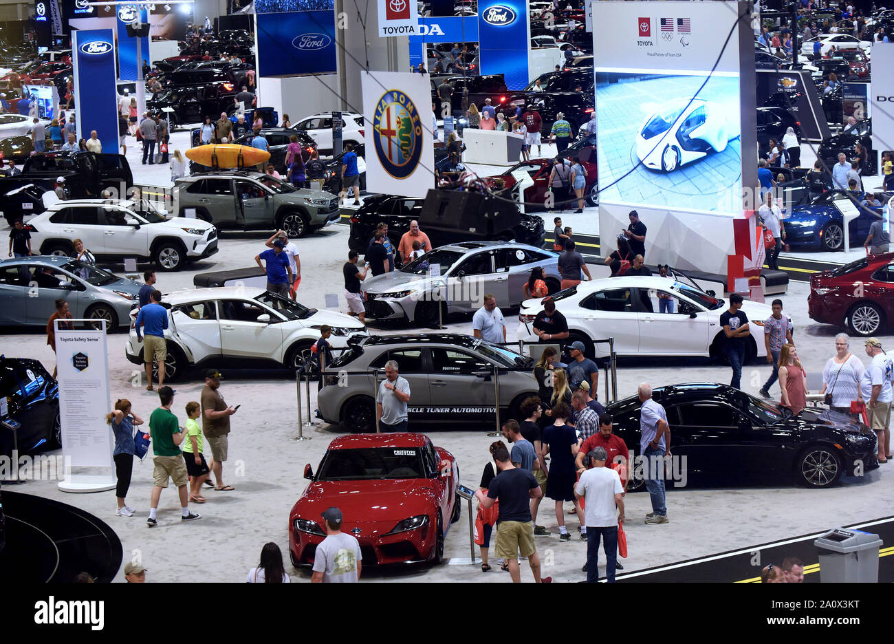Various cars displayed at the Central Florida International Auto Show at the Orange County Convention Center. Stock Photo