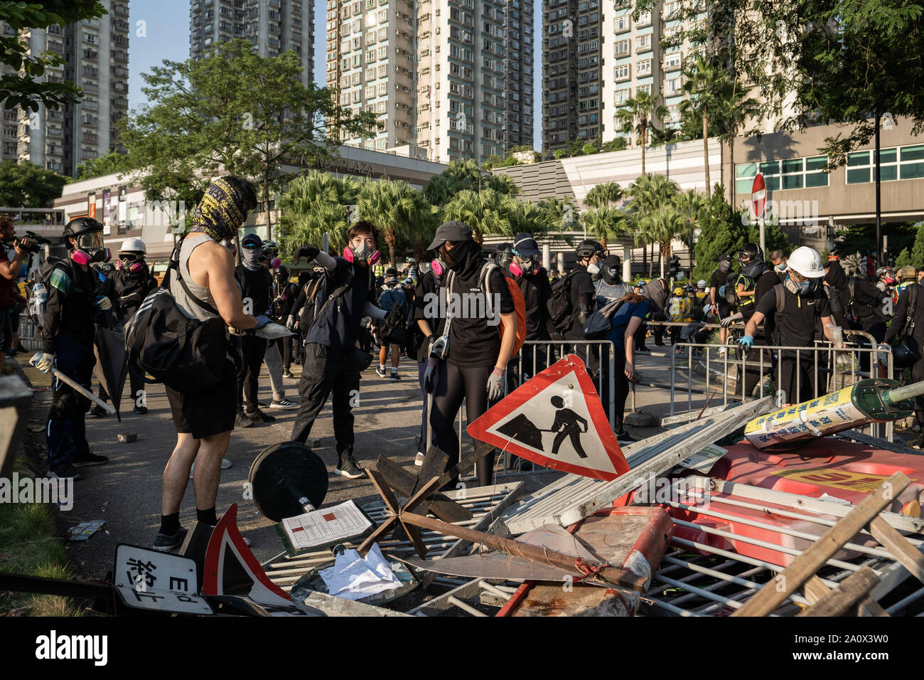 Protester set up barricade to in attempt to slow down the police offence.Pro-democracy protesters have continued demonstrations across Hong Kong, calling for the city's Chief Executive Carrie Lam to immediately meet the rest of their demands, including an independent inquiry into police brutality, the retraction of the word “riot” to describe the rallies, and genuine universal suffrage, as the territory faces a leadership crisis. Stock Photo