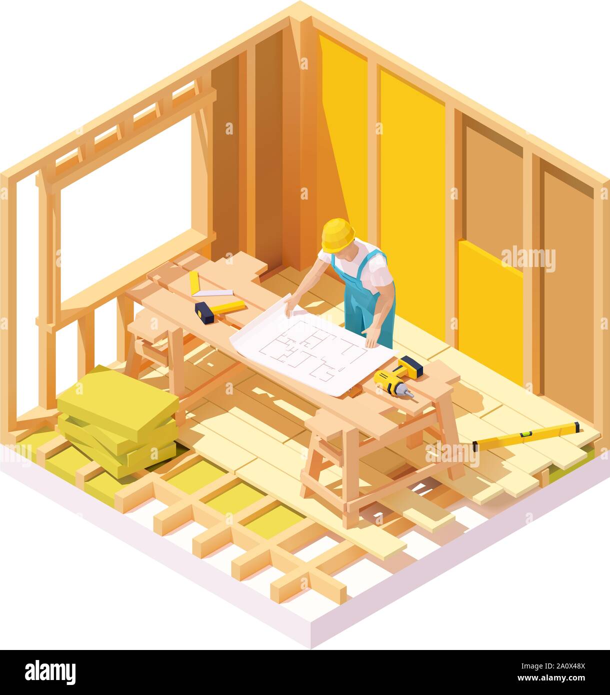 Vector isometric house construction Stock Vector