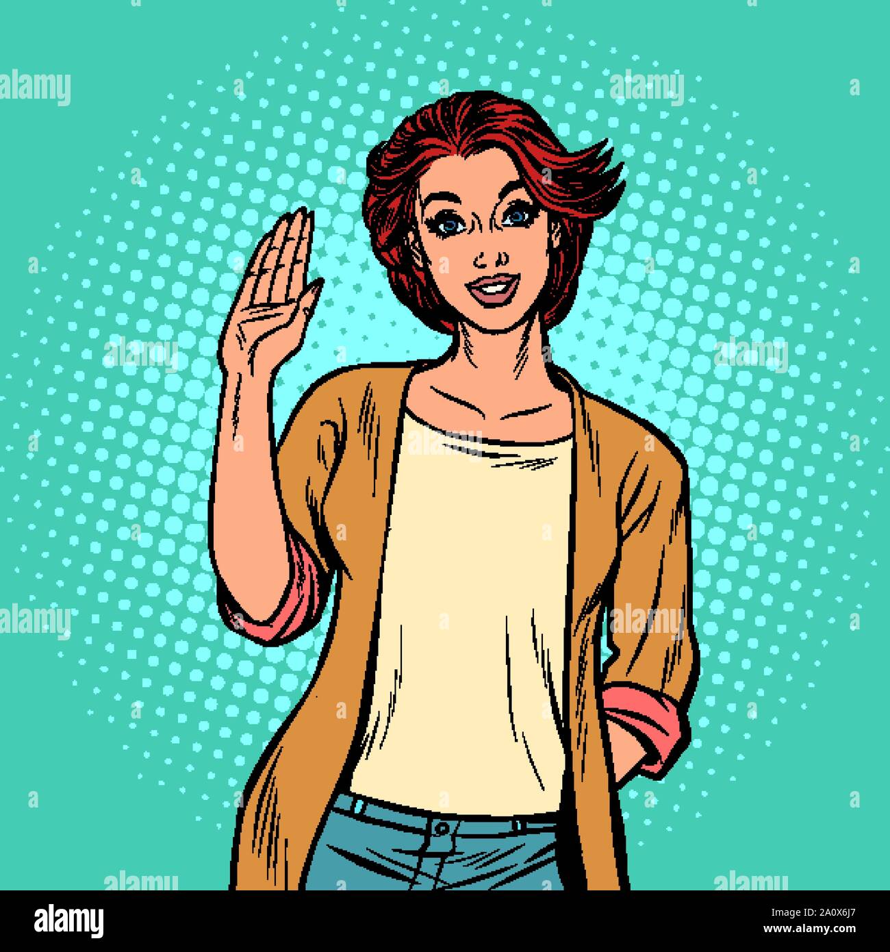 young woman gesture Hello. Pop art retro vector illustration drawing  vintage kitsch Stock Vector Image & Art - Alamy