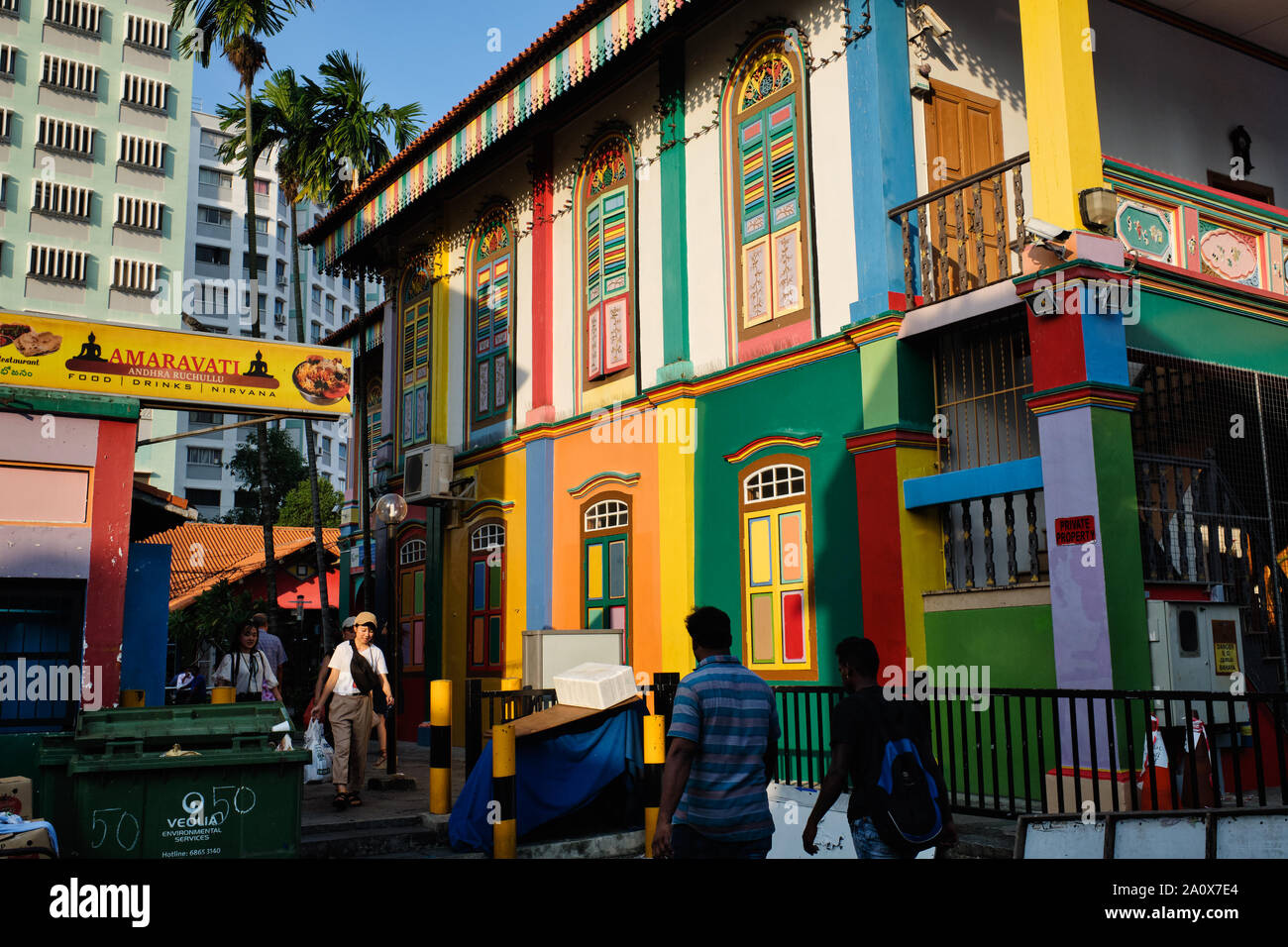 The colorful house of Tang Teng Niah, the former residence of a Chinese entrepreneur in Indian-dominated Little India area, Singapore Stock Photo