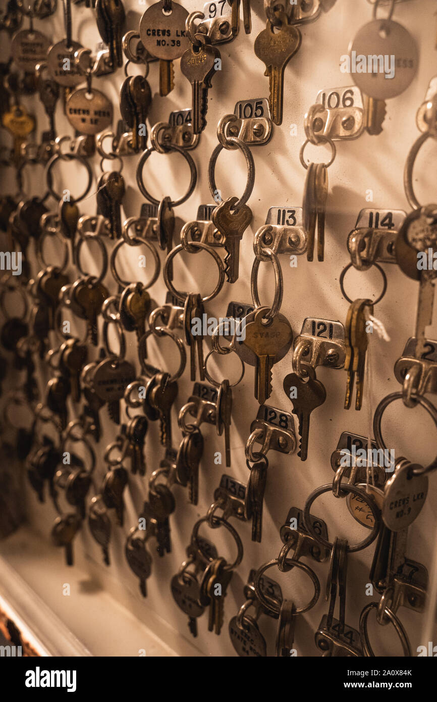 Pearl Harbor, Hawaii - August 23rd 2019: Detail shot of some keys inside of the USS Bowfin Submarine at the Pearl Harbor Historic Visitor Centre. Stock Photo