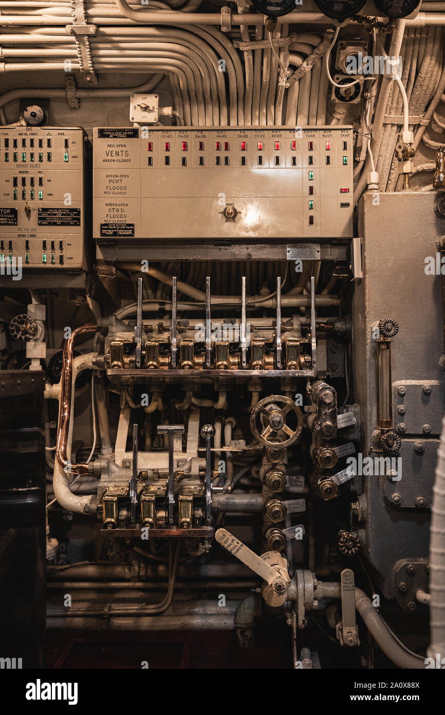 Pearl Harbor, Hawaii - August 23rd 2019: Detail shot of the inside of the USS Bowfin Submarine at the Pearl Harbor Historic Visitor Centre. Stock Photo