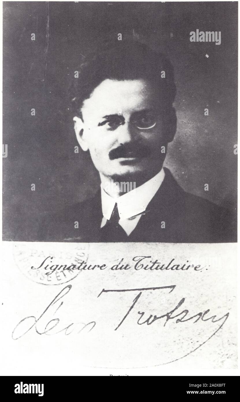 Portrait et signature de Léon Trotsky. Stock Photo
