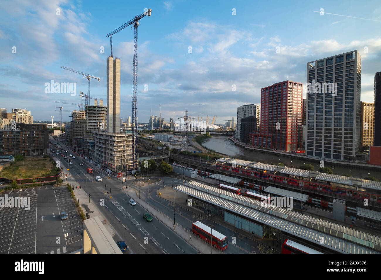 Canning Town, London, United Kingdom 2nd August 2019: Construction work in Canning Town, London Docklands next to underground and docklands light rail Stock Photo
