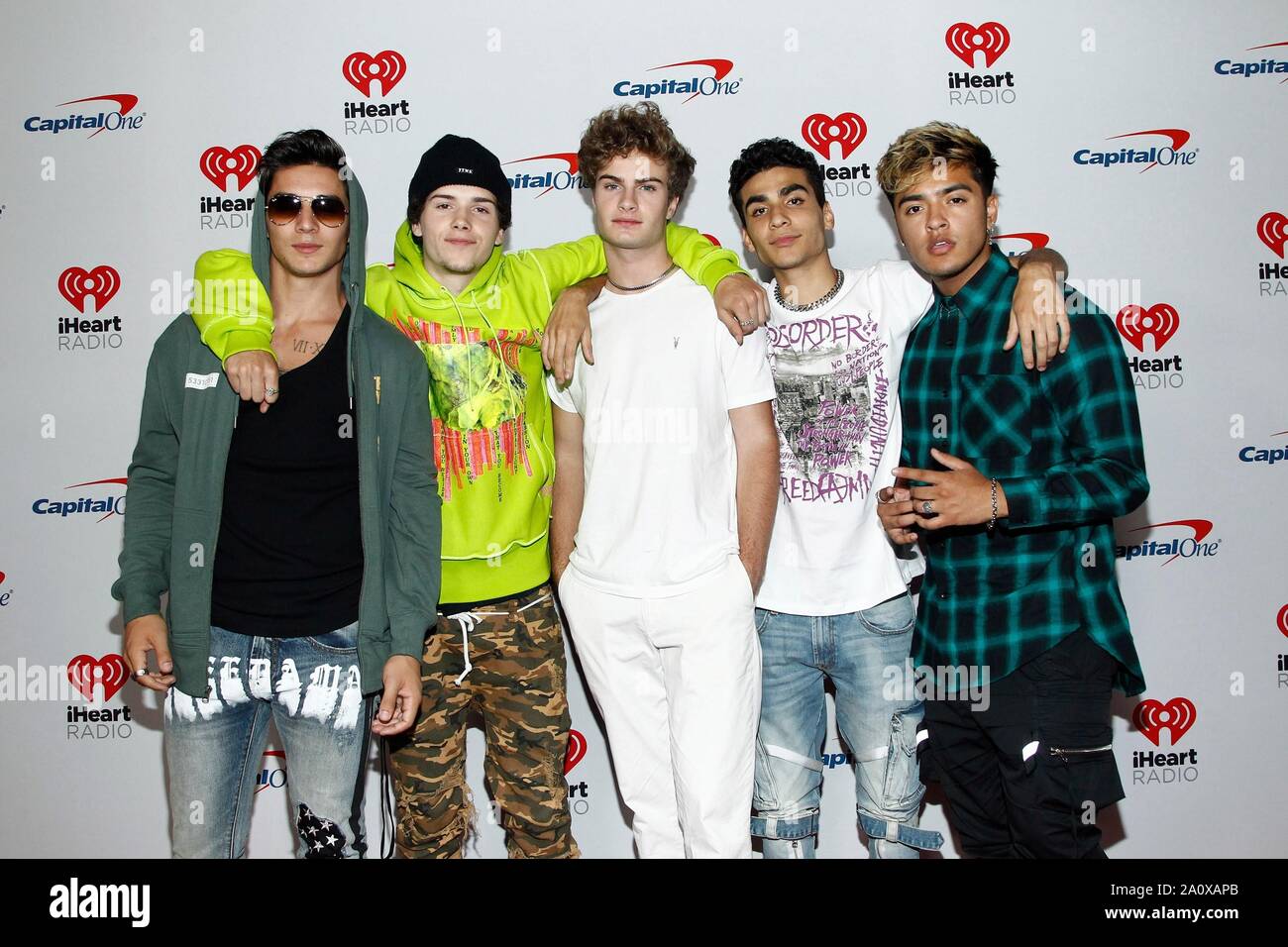Chance Perez, Michael Conor, Brady Tutton, Drew Ramos, Sergio Calderon of In Real Life at arrivals for 2019 iHeartRadio Music Festival - SAT, T-Mobile Arena, Las Vegas, NV September 21, 2019. Photo By: JA/Everett Collection Stock Photo