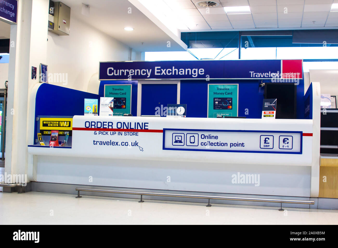 21 September 2019 A Travelex Currency Exchange booth closed after hours at  George Best Belfast city Airport Northern Ireland Stock Photo - Alamy