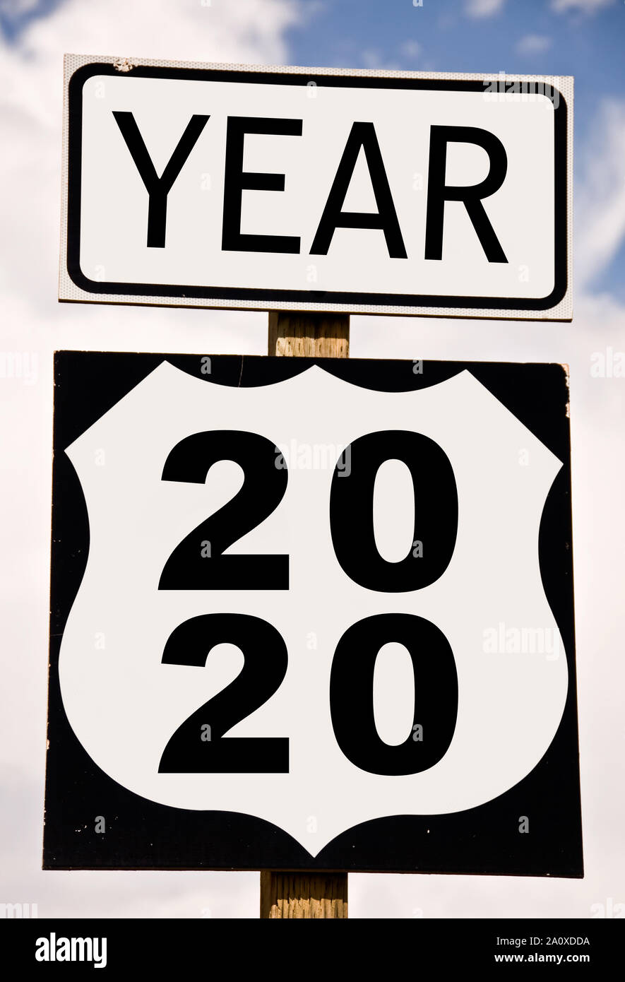 Year 2020 written on american roadsign Stock Photo