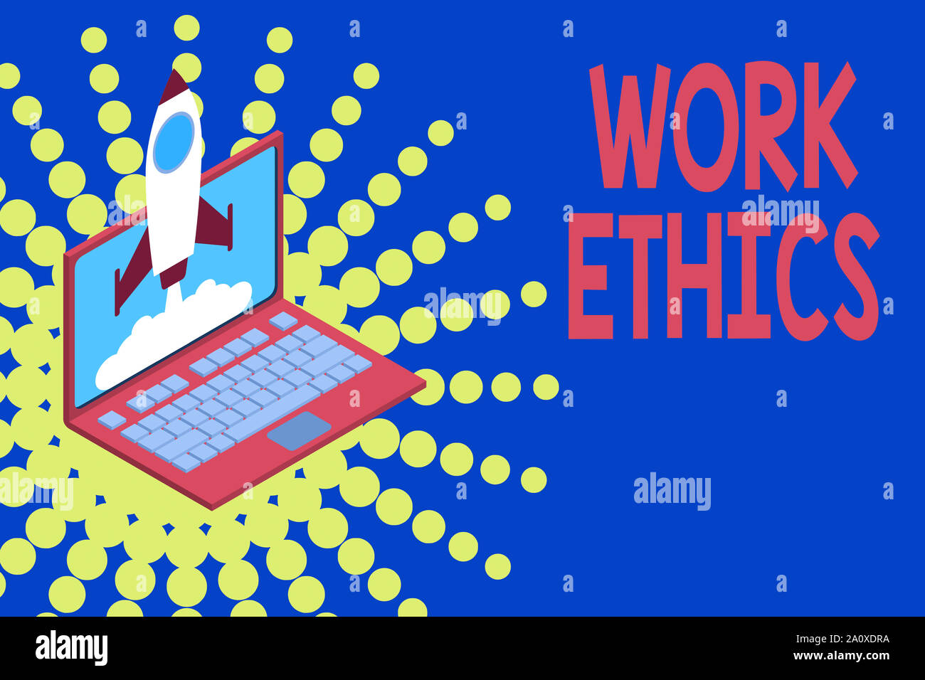 Conceptual Hand Writing Showing Work Ethics Concept Meaning A Set Of Values Centered On The Importance Of Doing Work Rocket Launching Clouds Laptop S Stock Photo Alamy
