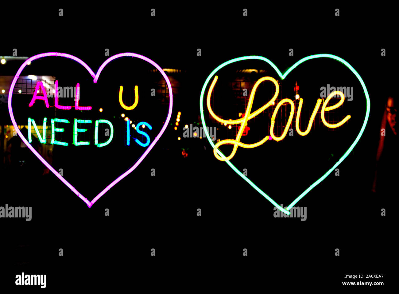 White Night Arts Festival, All You Need Is Love Illumination Installation, Ballarat, Victoria Australia Stock Photo