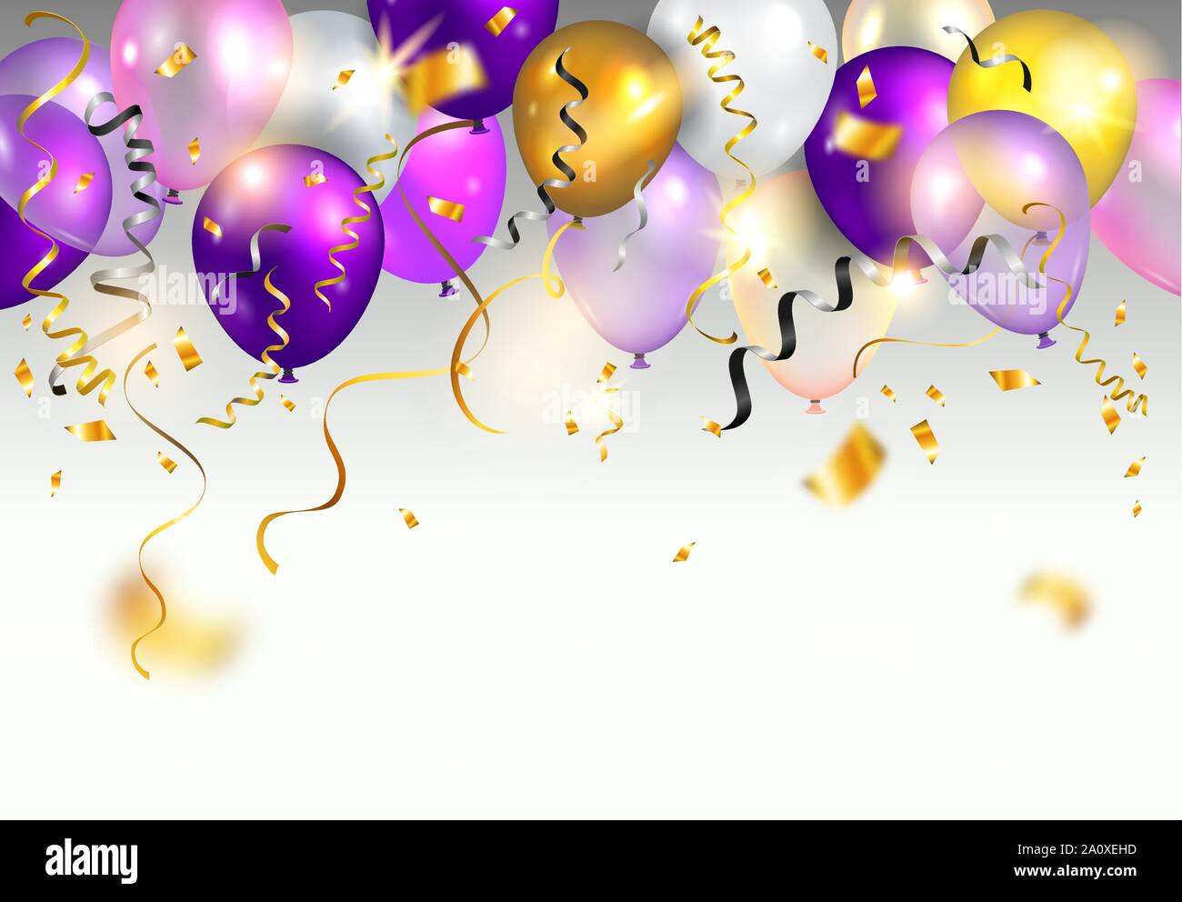 Color holiday white, gold and violet balloons. Holiday balloons and  confetti on bright background. Anniversary, celebration or party decoration  Stock Vector Image & Art - Alamy