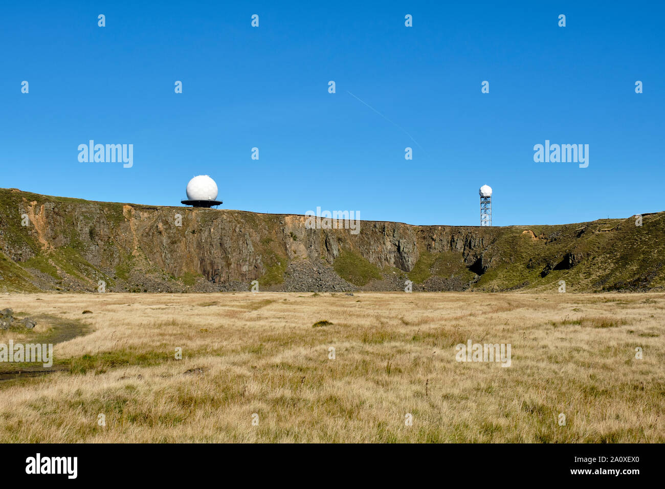 The NATS domes on the summit of Titterstone Clee Hill, near Ludlow
