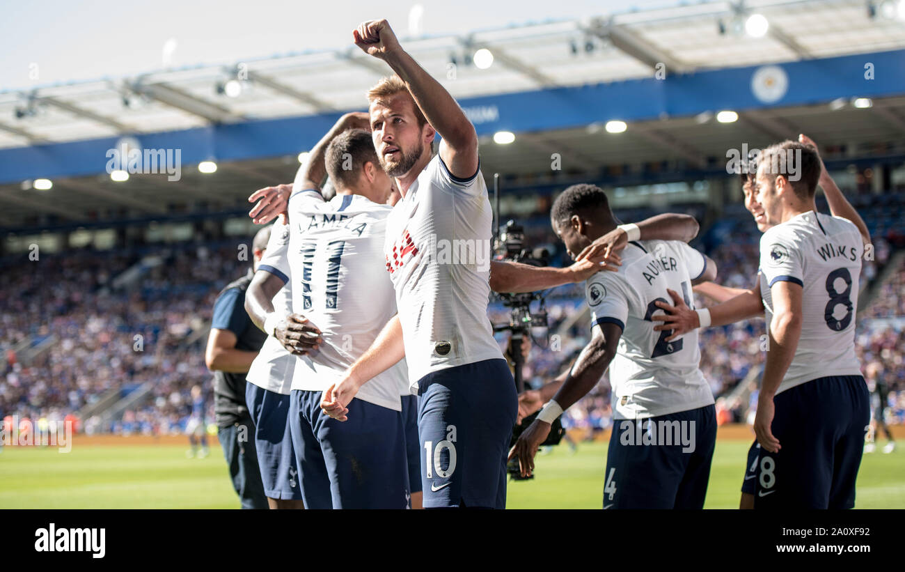 LEICESTER, ENGLAND - SEPTEMBER 21: Harry Kane of Tottenham Hotspur in action during the Premier League match between Leicester City and Tottenham Hotspur at The King Power Stadium on September 21, 2019 in Leicester, United Kingdom. (Photo by Sebastian Frej/MB Media) Stock Photo