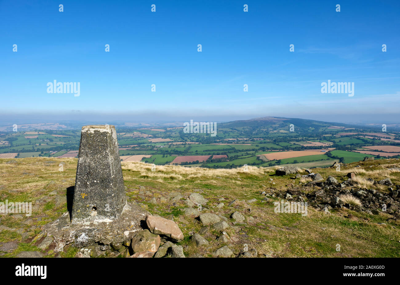 Looking towards Brown Clee Hill from the summit trig point on