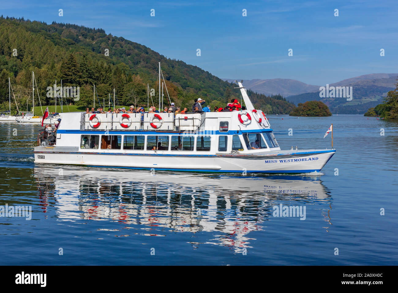 Lake Windremere pleasure launch the Miss Westmorland pictured in Mitchell Wyke ferry bay. Stock Photo