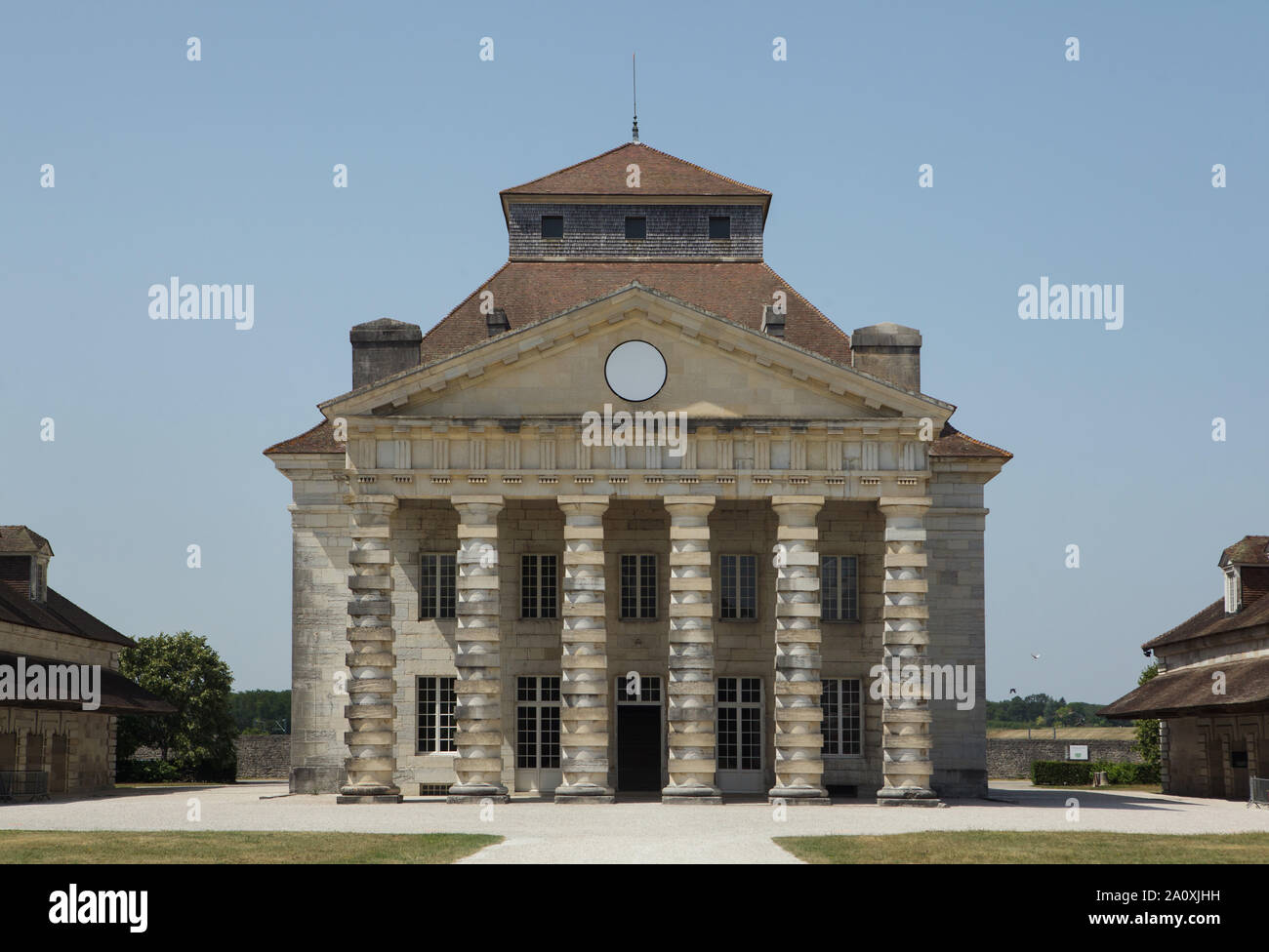 Directors House of the Royal Saltworks designed by French Neoclassical architect Claude Nicolas Ledoux (1775-1778) at Arc-et-Senans in Doubs, France. Stock Photo