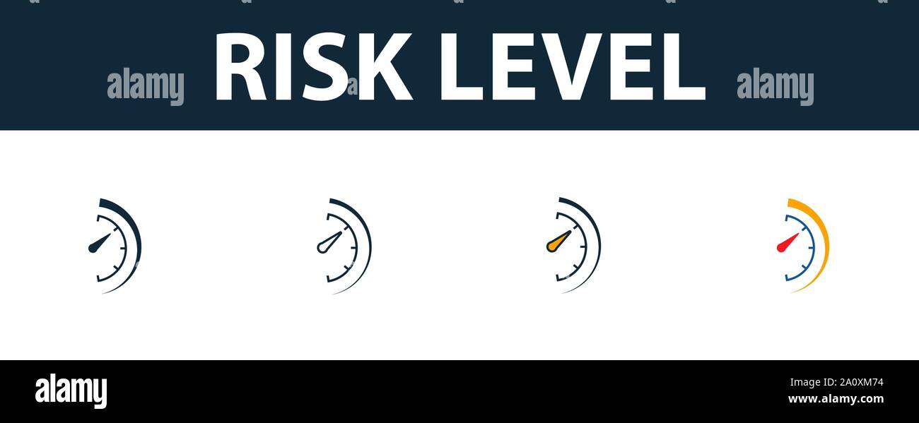 Risk Level icon set. Four simple symbols in diferent styles from risk