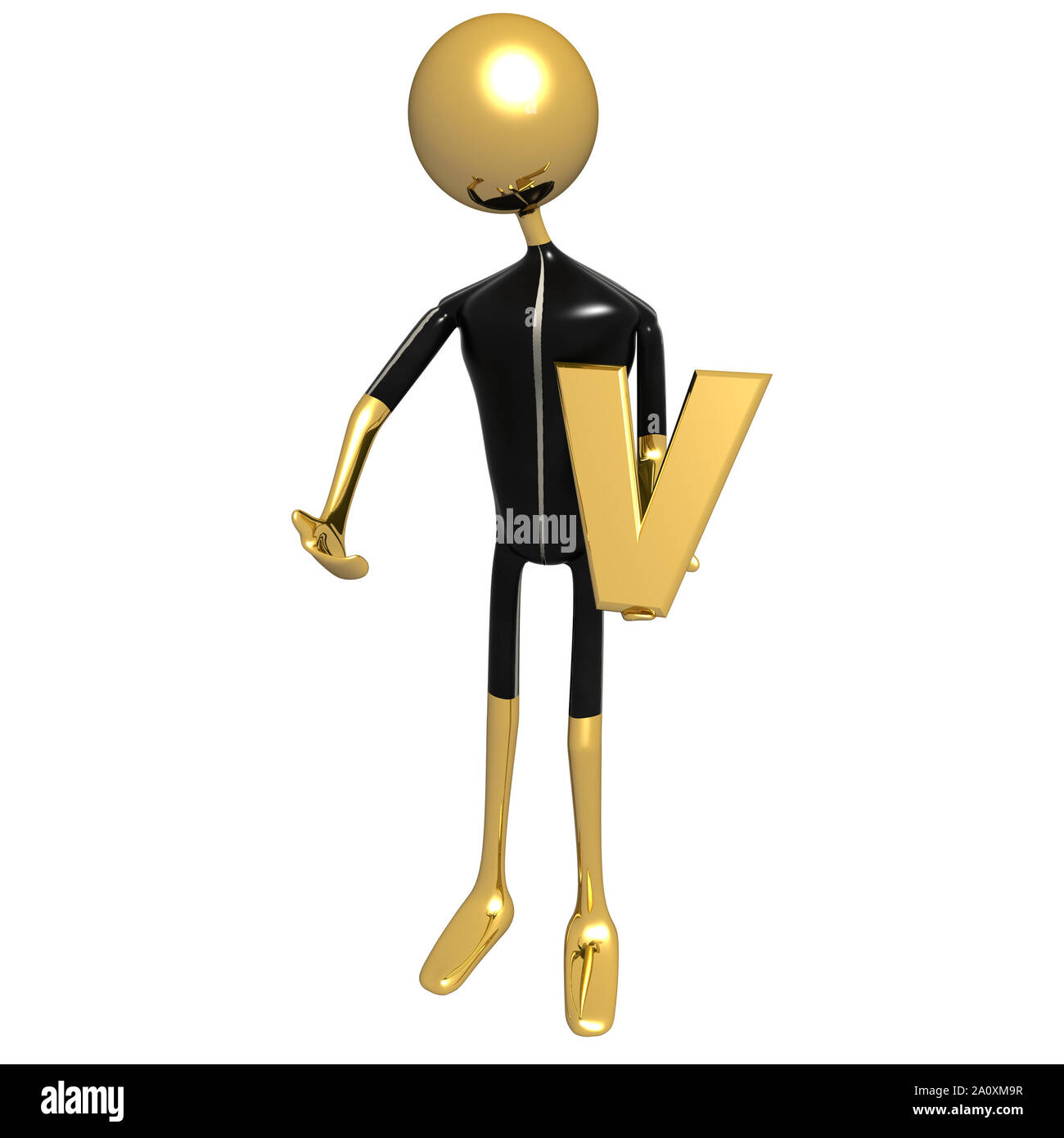 Doll with V letter Victory (3D Illustration) Stock Photo
