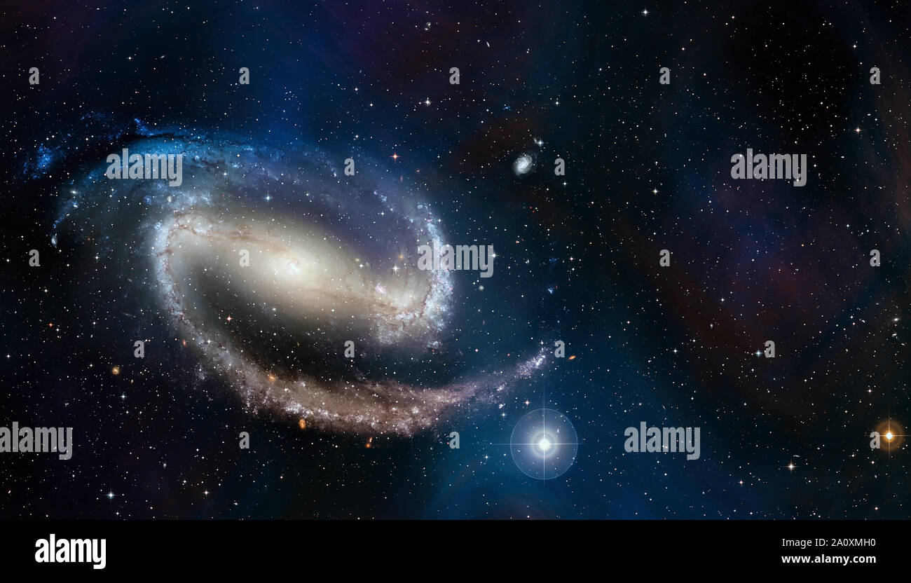 Space cosmic background of spiral galaxy and stars field with copyspace Stock Photo