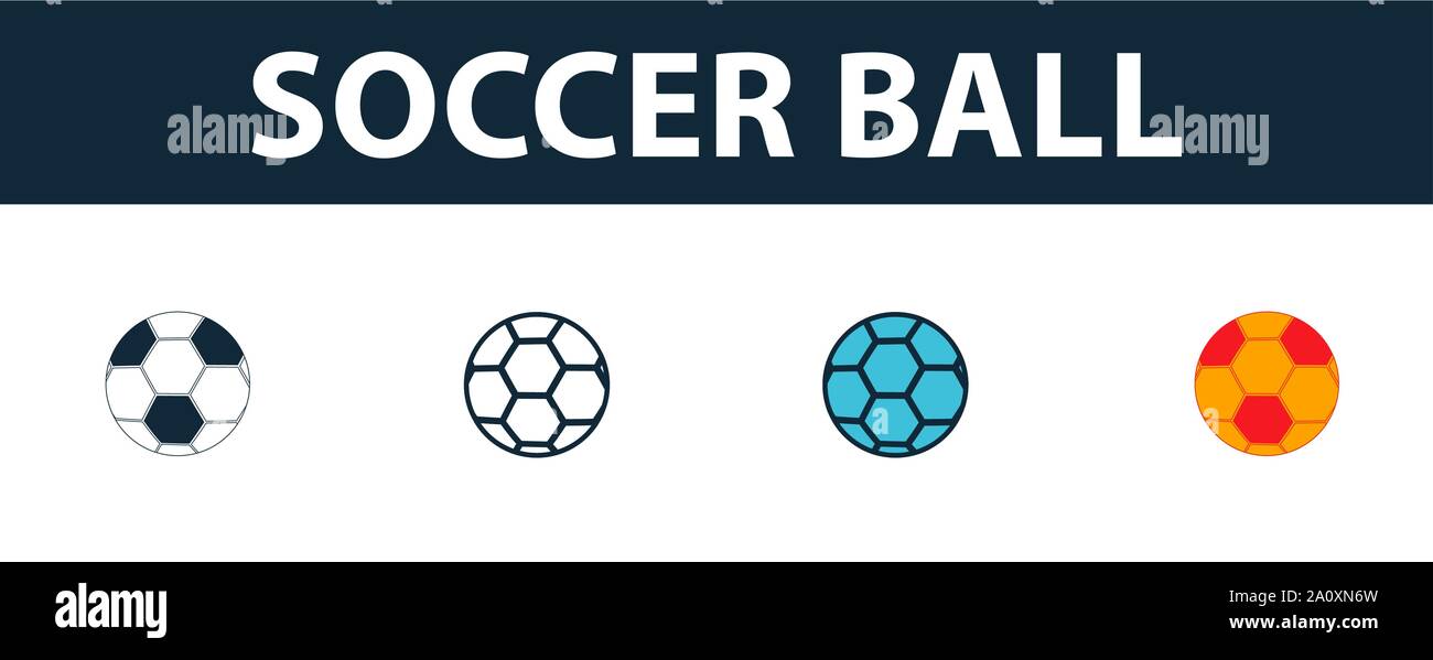 Soccer Ball icon set. Four simple symbols in diferent styles from sport