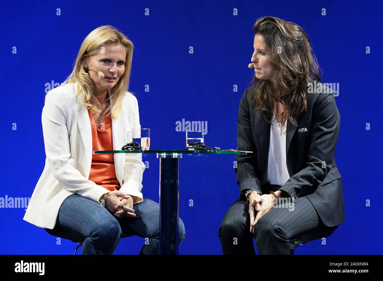 Milan, Italy. 22nd Sep, 2019.  Sarina Wiegman - Head Coach of the Netherlands Women's National Team - speaking with Patricia Gonazales (FIFA) during the FIFA Football Conference at Palazzo Del Ghiaccio, on September 22, 2019 in Milan, Italy. Credit: Sport Press Photo/Alamy Live News Stock Photo