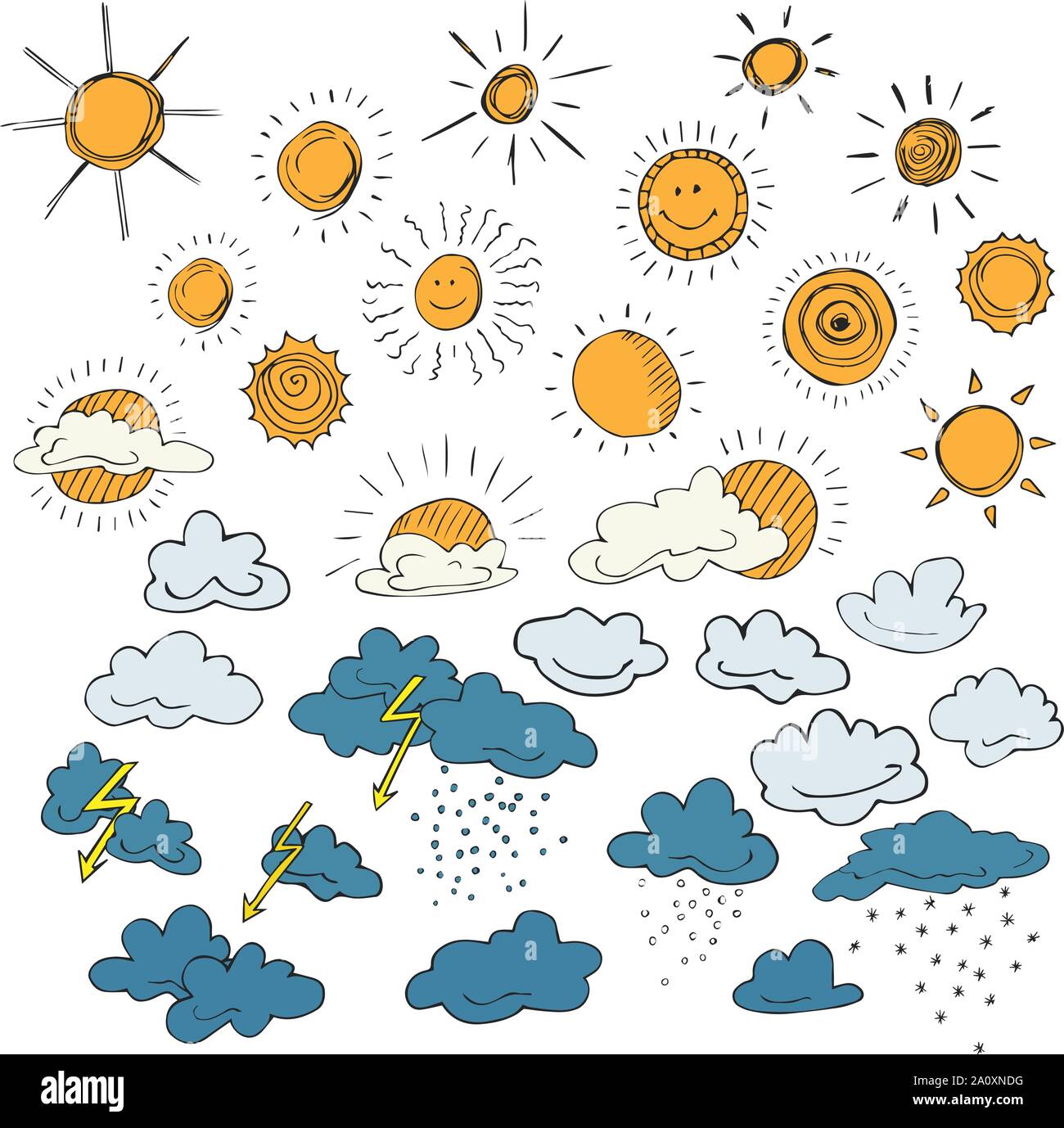Set of weather symbols hand drawn in cartoon style. Vector illustration of  isolated weather icons on a white background. Weather forecast meteorology  Stock Vector Image & Art - Alamy