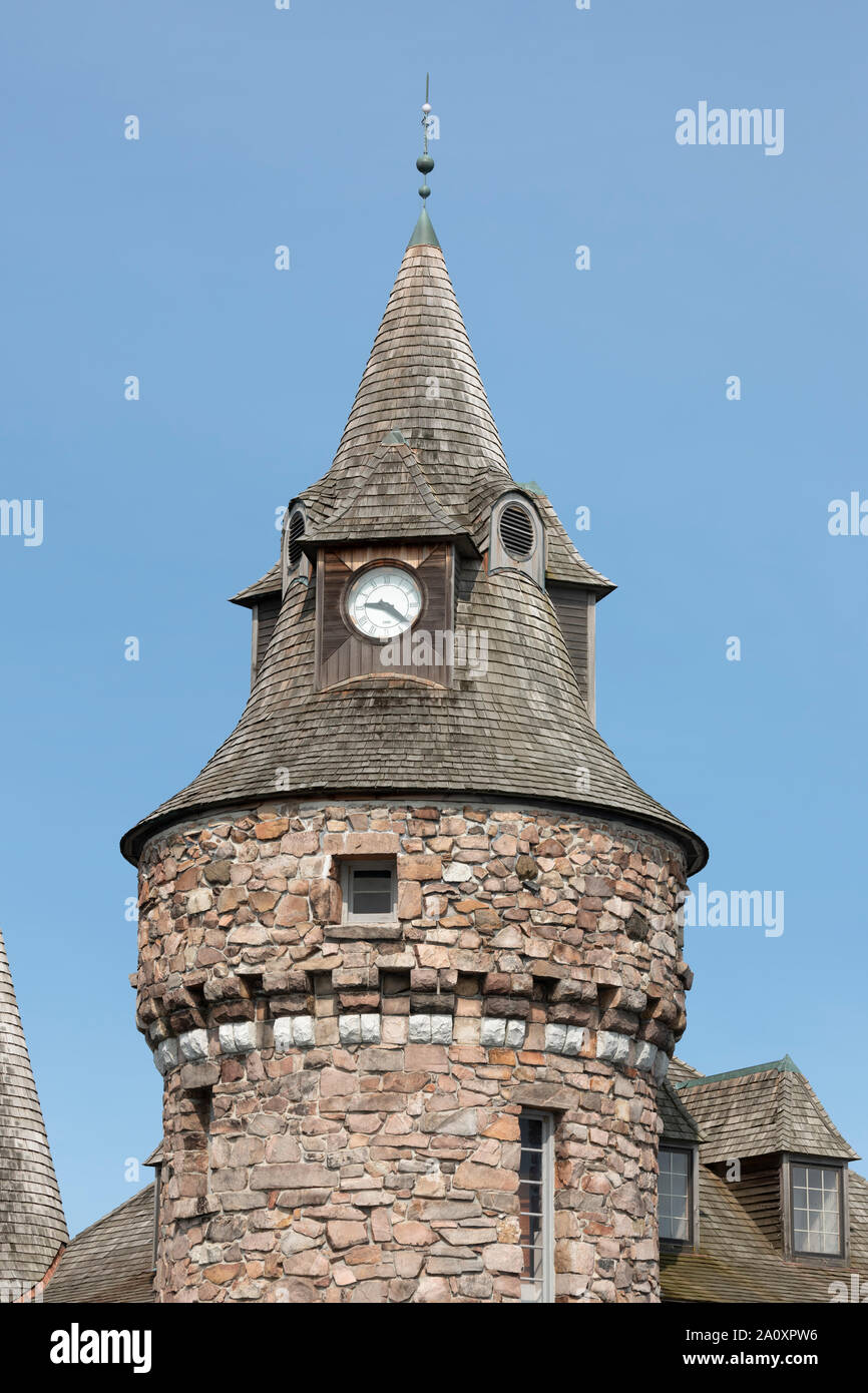 Clock Tower, Boldt Castle, St Lawrence River Stock Photo