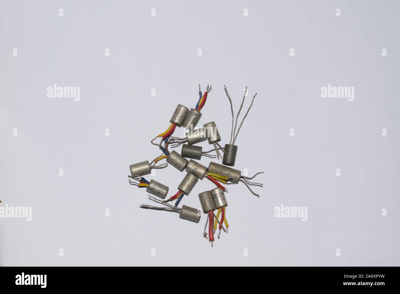 different types of old germanium transistors isolated on white