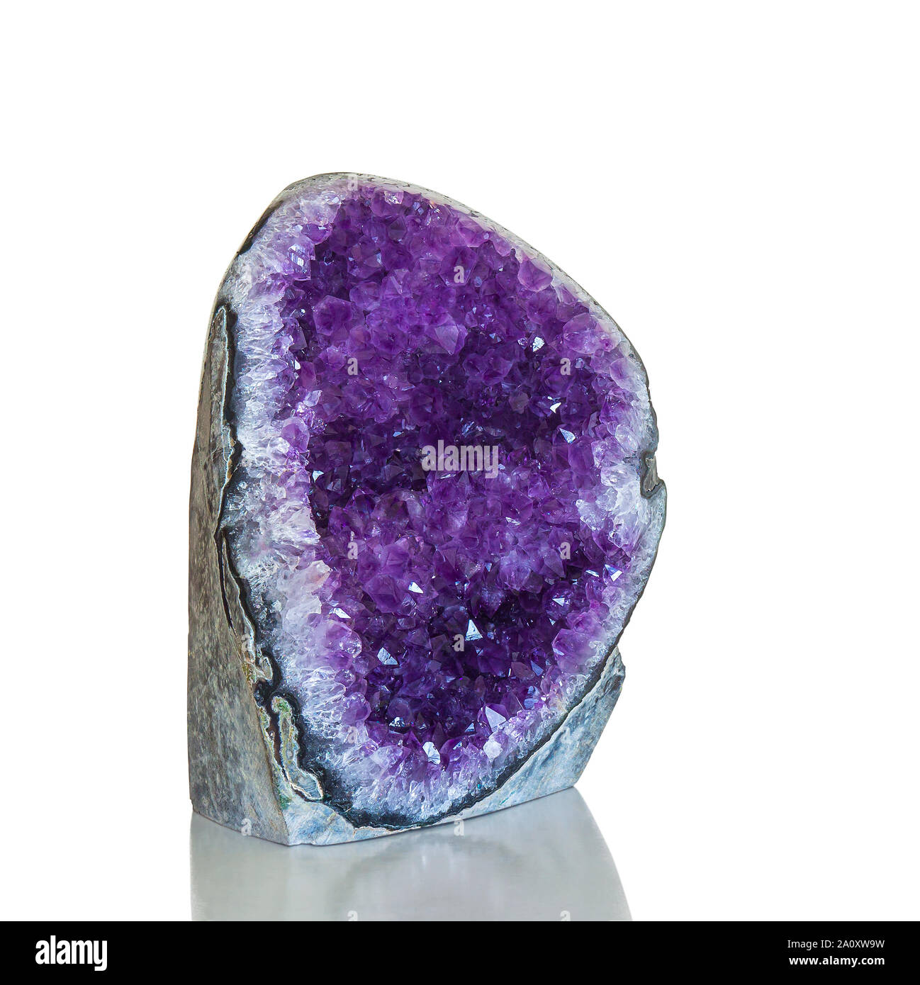 Amethyst crystal, semiprecious gem isolated on white background with clipping path. Stock Photo