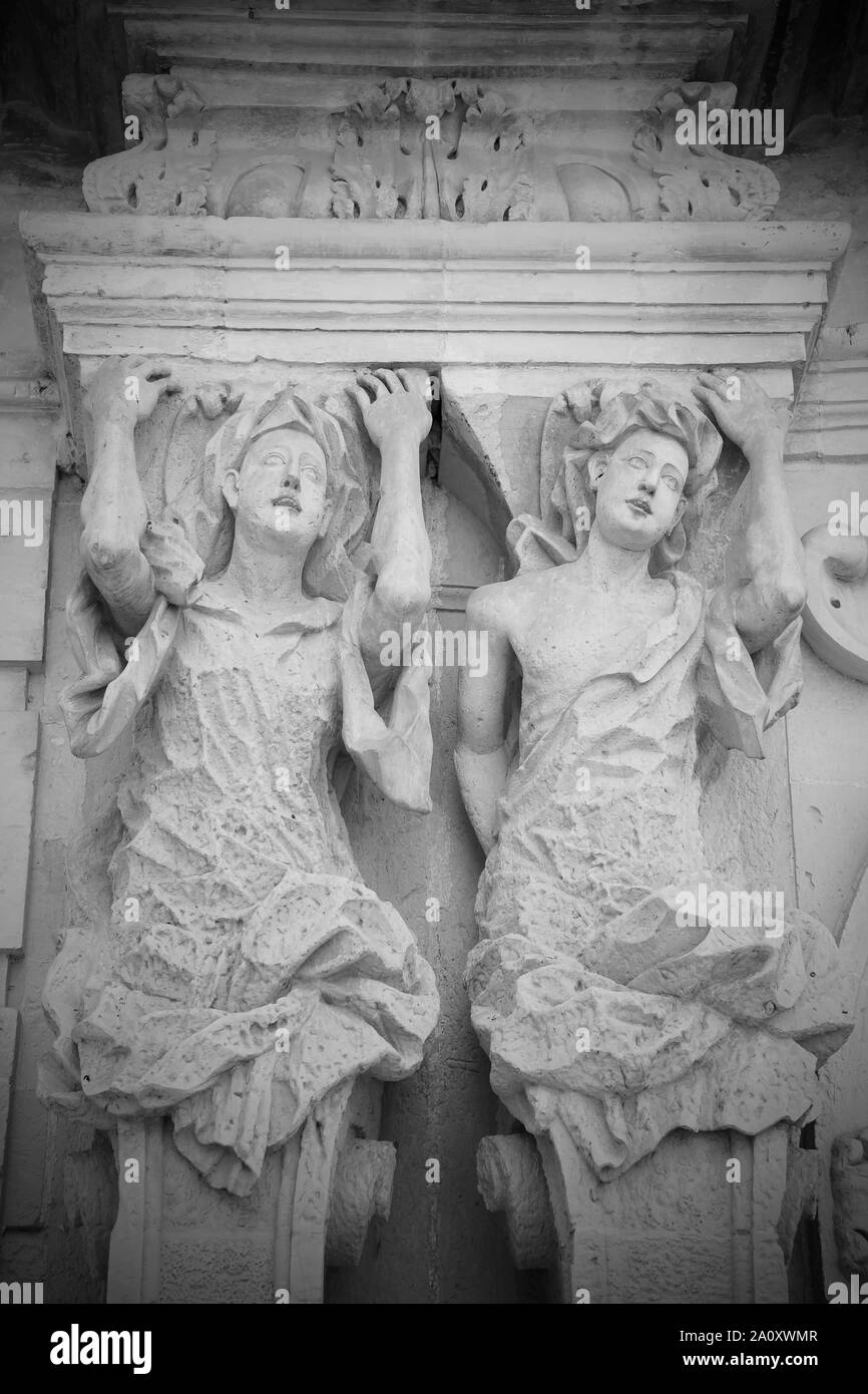 Caryatids Columns , Basilica of the Holy Cross in Lecce Italy Stock Photo