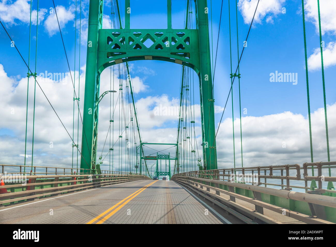 Saint Lawrence River bridge crossing from 1000 islands in Ontario, Canada to USA, New York Stock Photo