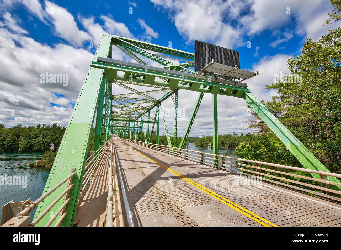 Saint Lawrence River bridge crossing from 1000 islands in Ontario, Canada to USA, New York Stock Photo
